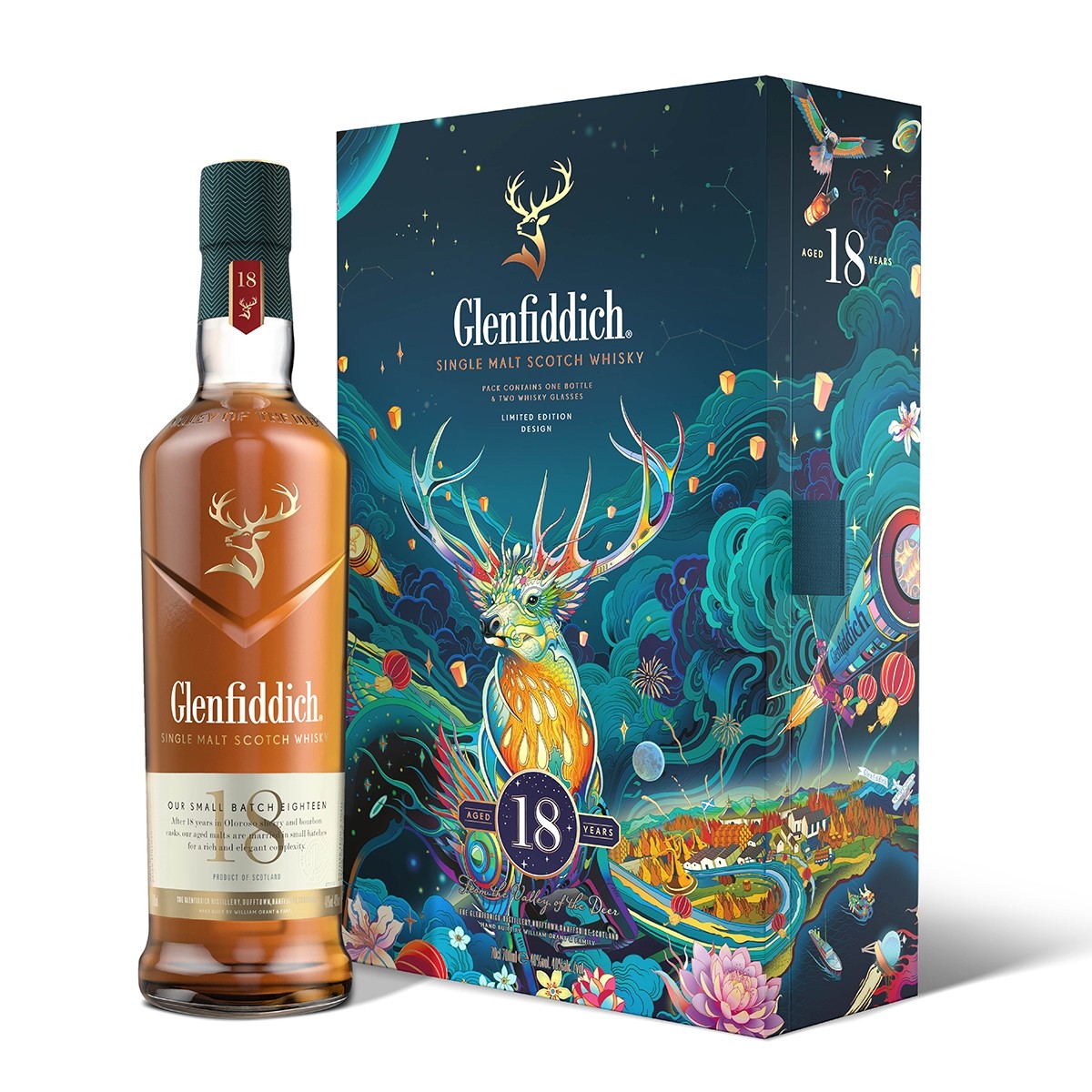 Glenfiddich 18 Ani 700 ml + 2 Pahare Chinese Edition